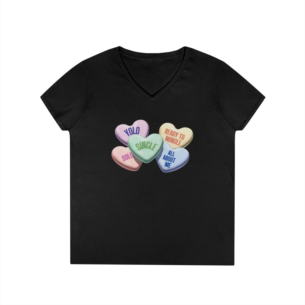Single Hearts Valentine Ladies V-Neck Tee