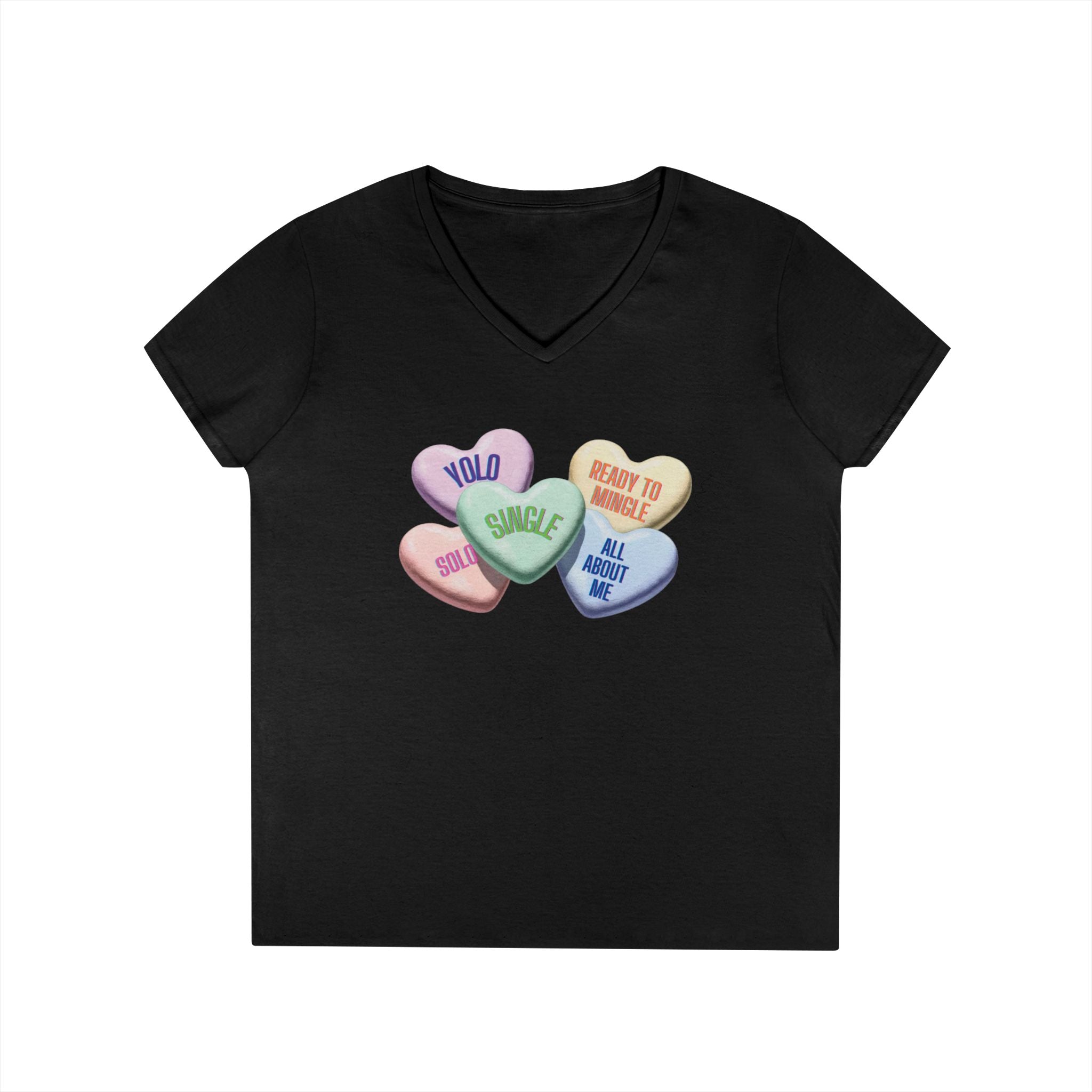 Single Hearts Valentine Ladies V-Neck Tee