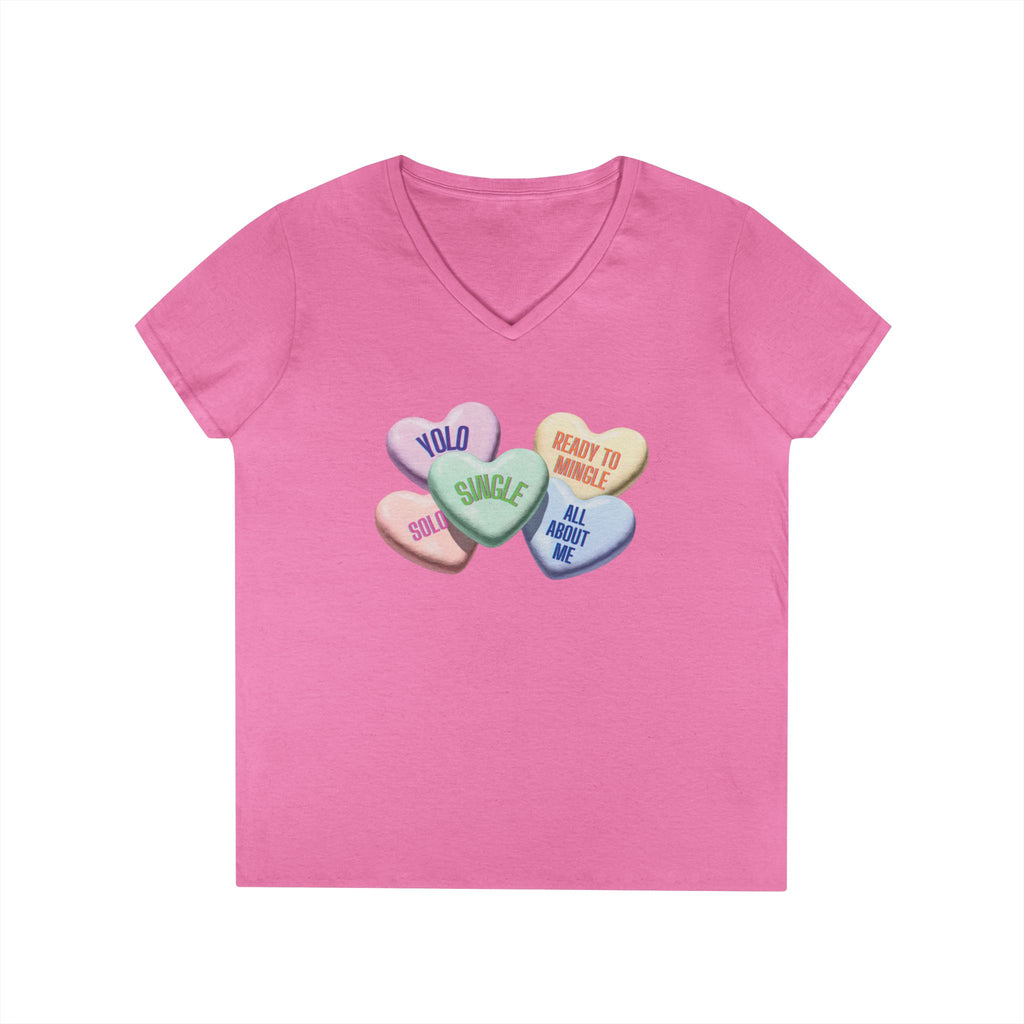 Single Hearts Valentine Ladies V-Neck Tee
