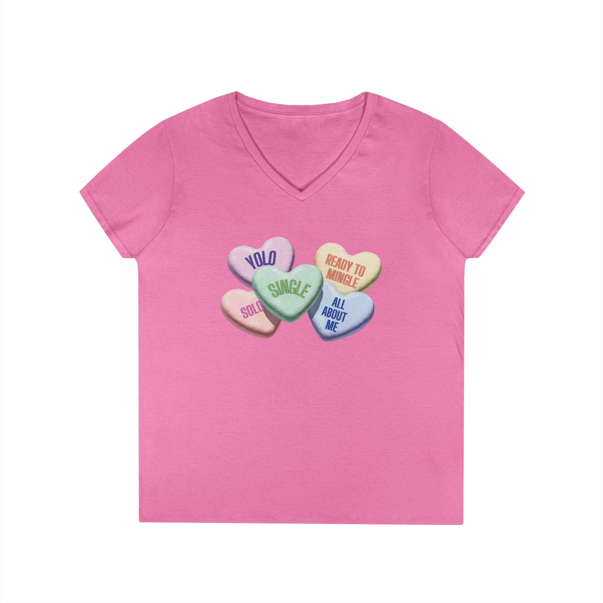 Single Hearts Valentine Ladies V-Neck Tee