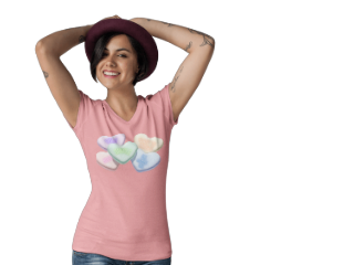 Single Hearts Valentine Ladies V-Neck Tee