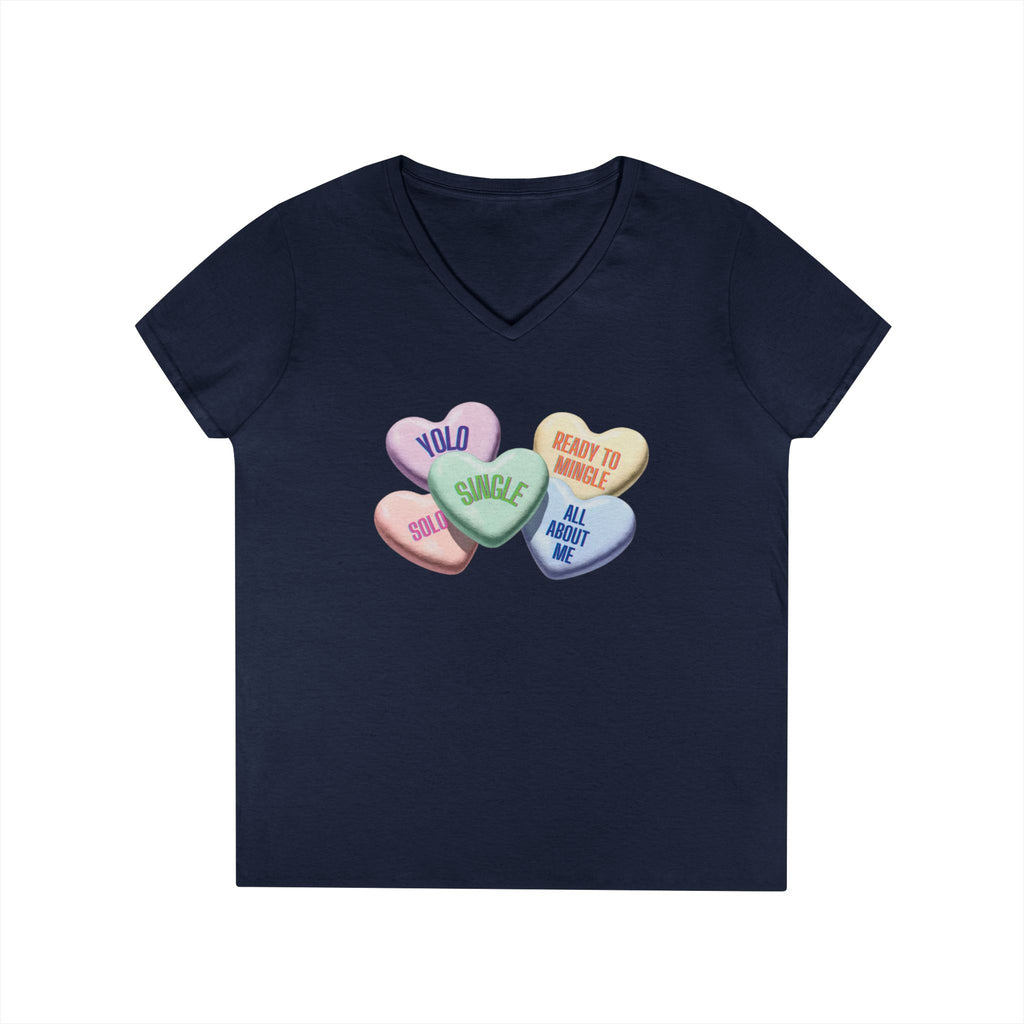 Single Hearts Valentine Ladies V-Neck Tee