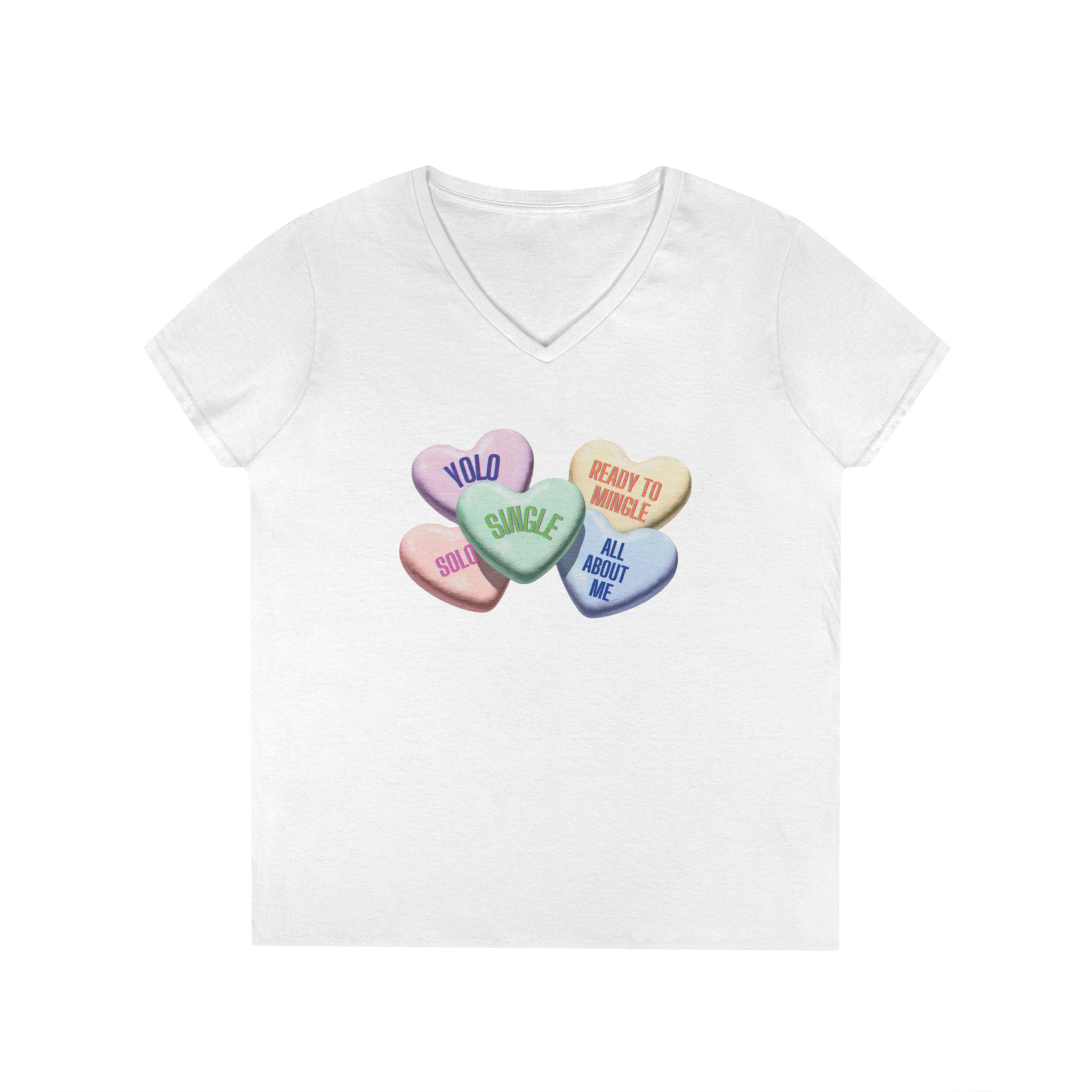 Single Hearts Valentine Ladies V-Neck Tee