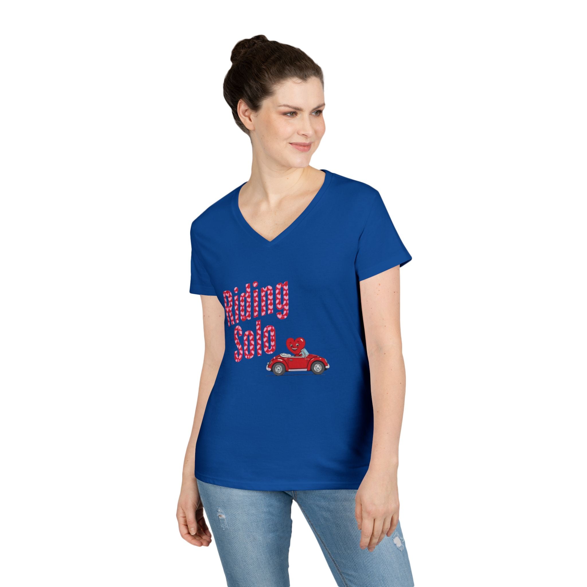 Riding Solo Valentine Ladies V-Neck Tee