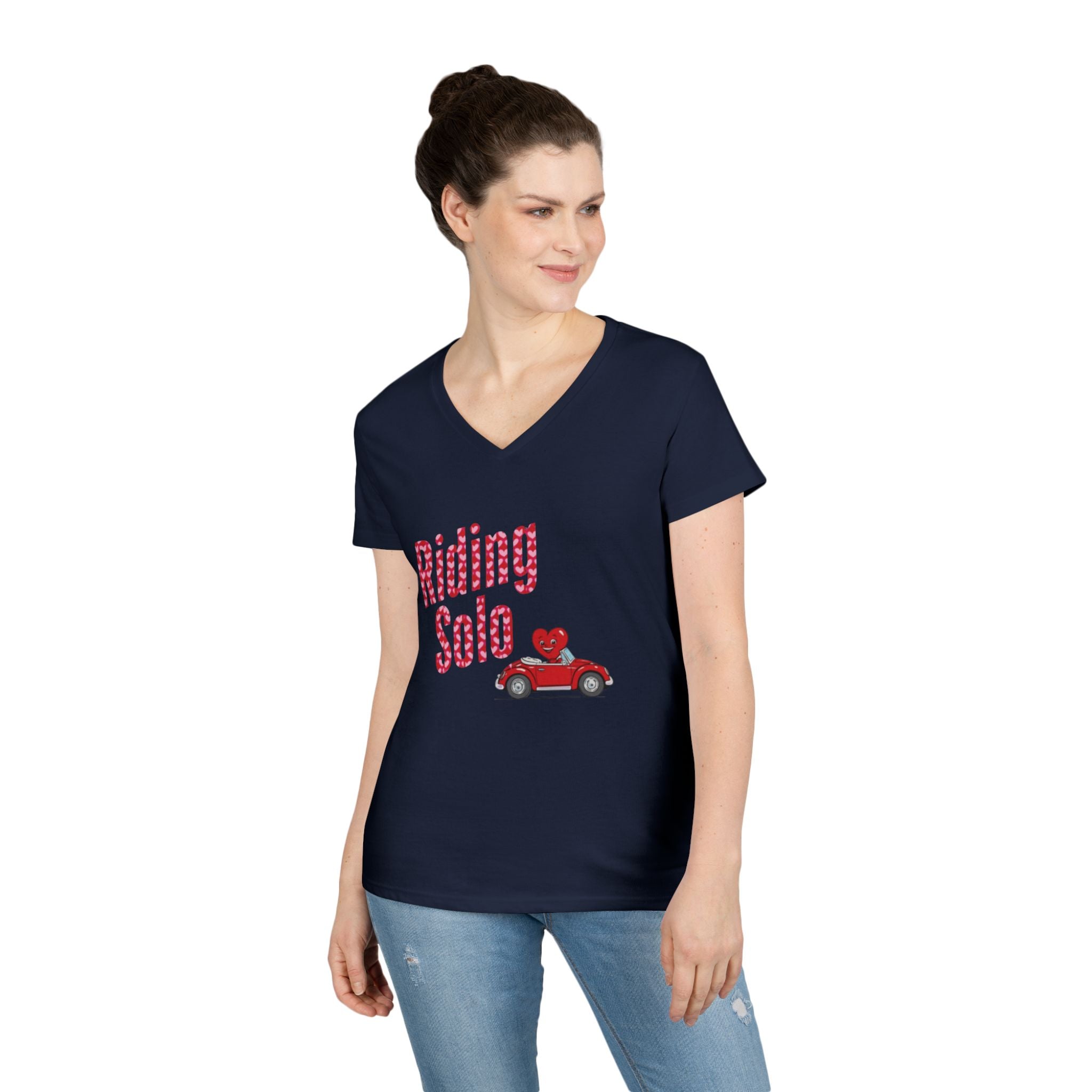 Riding Solo Valentine Ladies V-Neck Tee