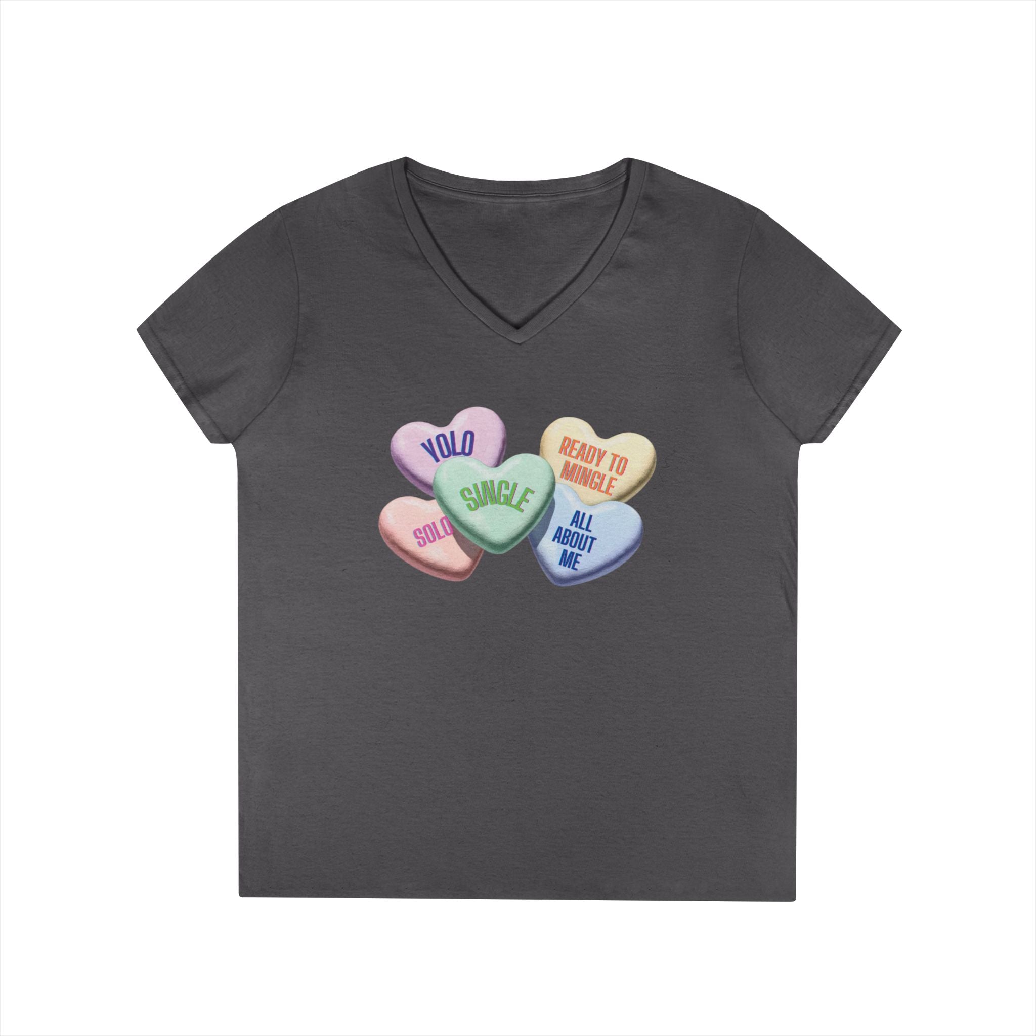Single Hearts Valentine Ladies V-Neck Tee